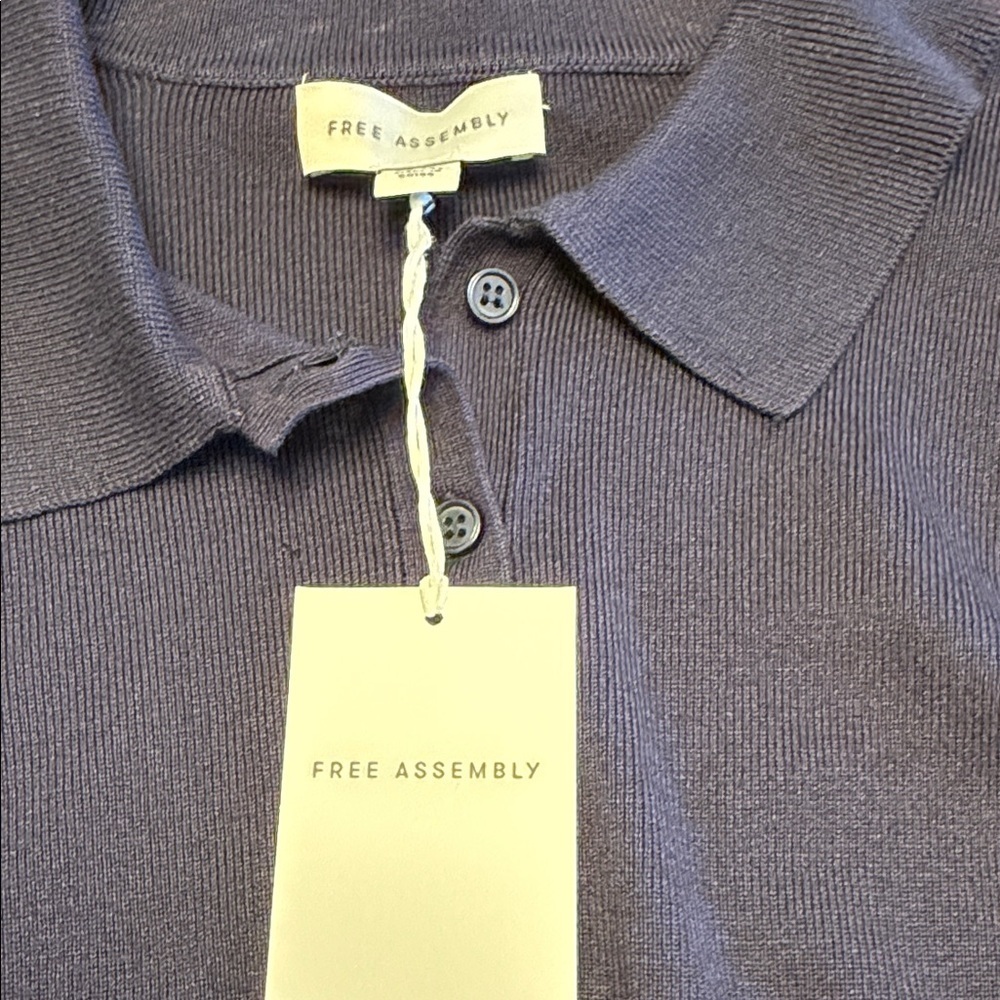 Free Assembly Navy Blue Button Down Polo Sweater - Picture 7 of 8